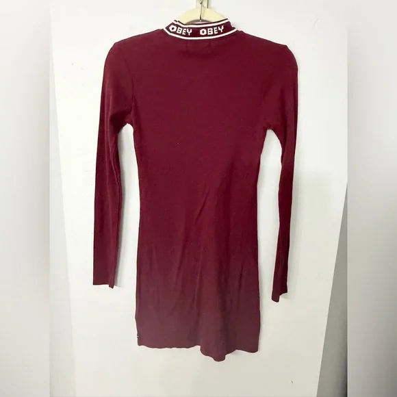 Obey Clothing Universe Women’s Small Mock Neck Logo Ribbed Mini Bodycon Dress - Picture 2 of 5